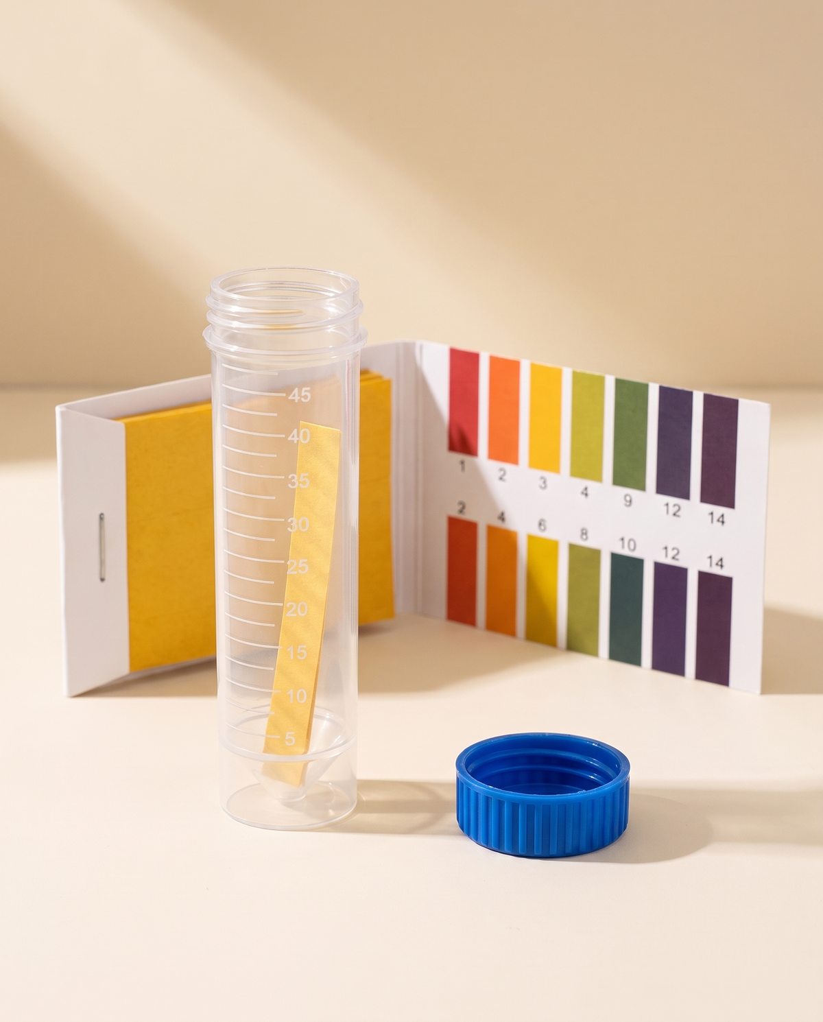 Soil pH test kit with tube open and colour chart