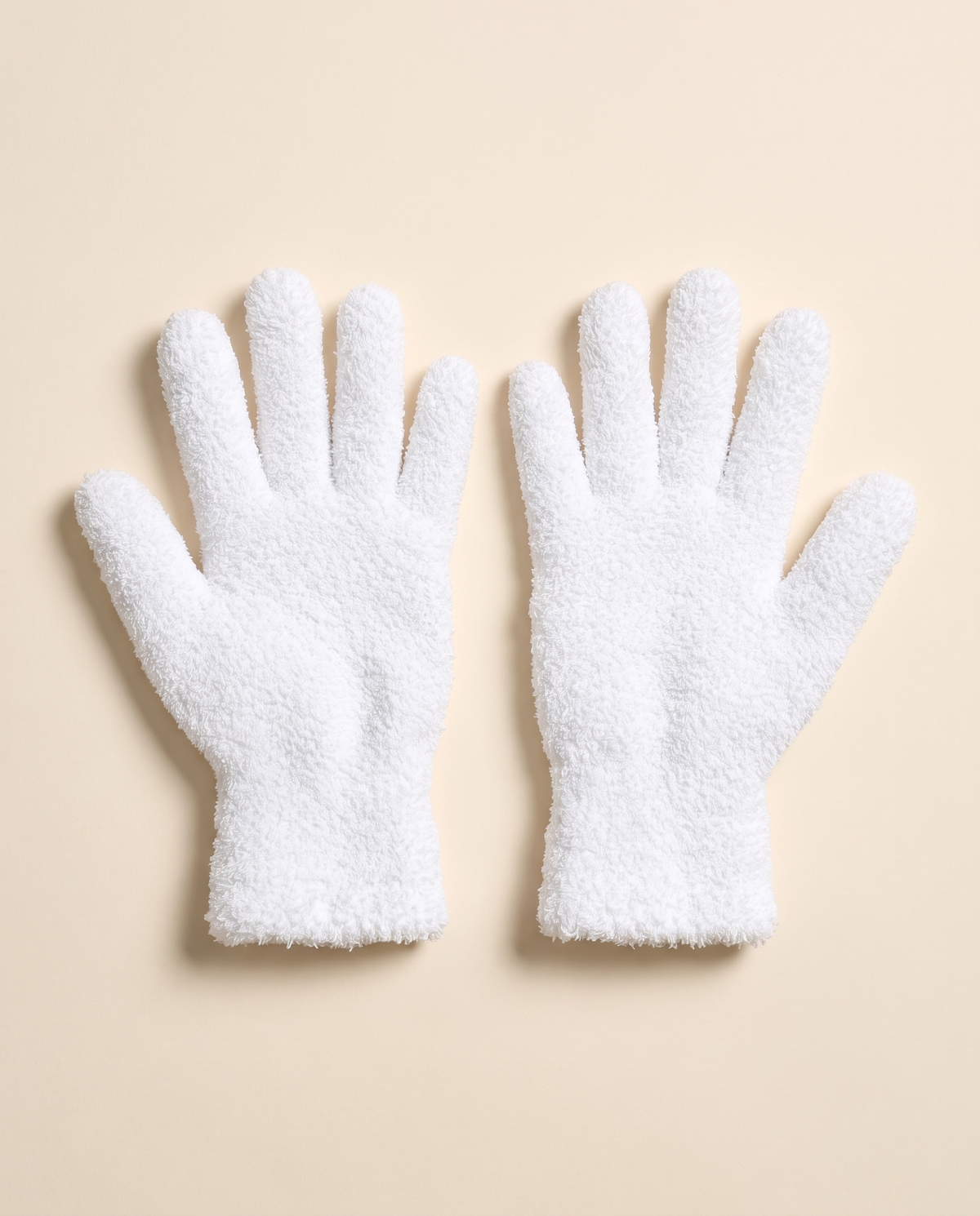 Microfiber leaf-cleaning gloves in white, pair