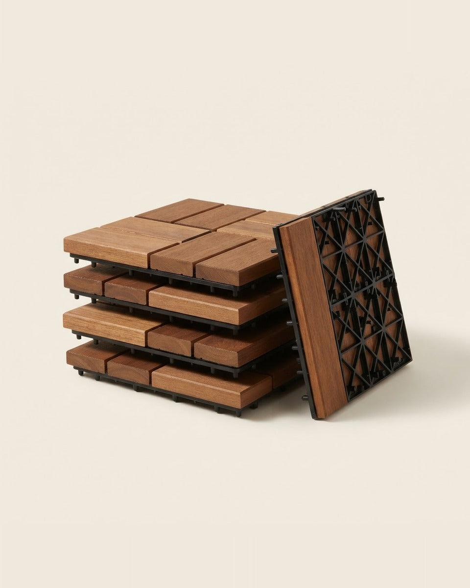 Interlocking Decking Tiles 30 cm, Brown - Set of 9 بلاط أرضيات خارجية