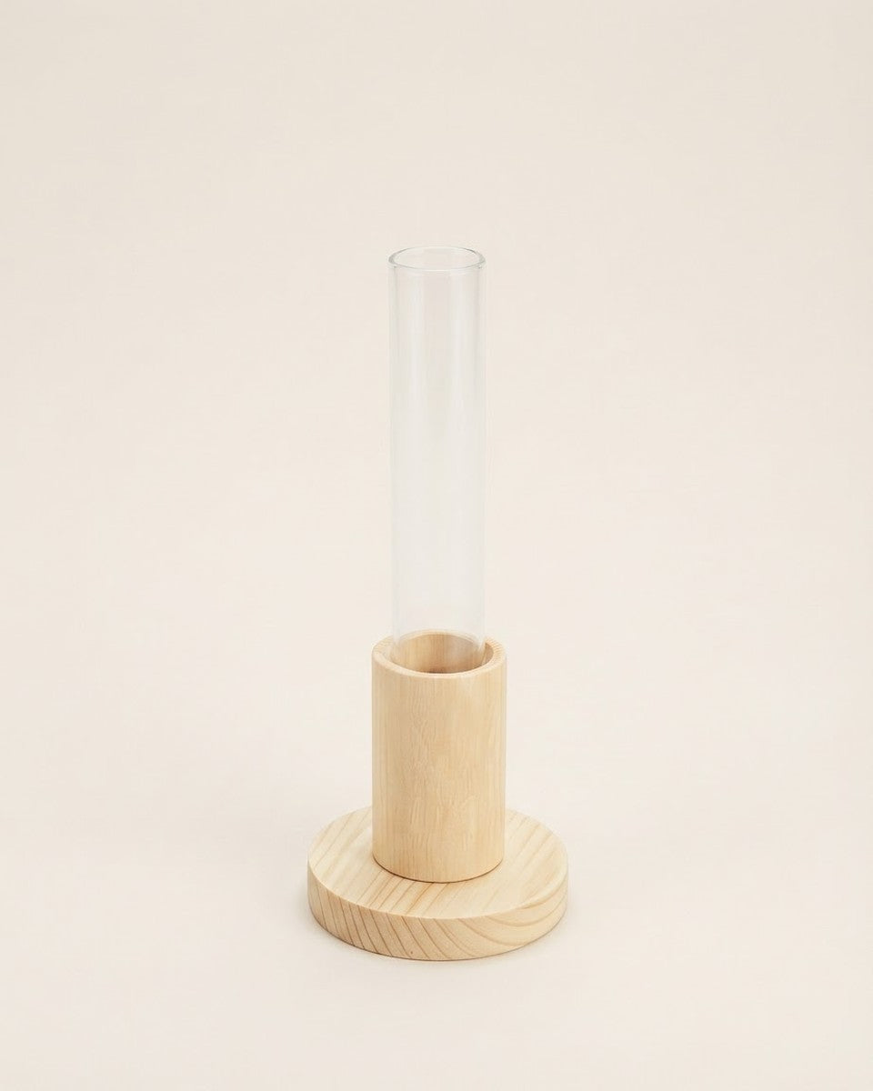 Mini test tube vase on light wood base مزهرية أنبوب صغيرة
