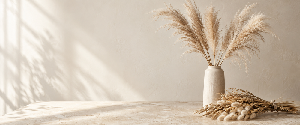 Pampas & Dried Grasses in a warm sunlit indoor scene