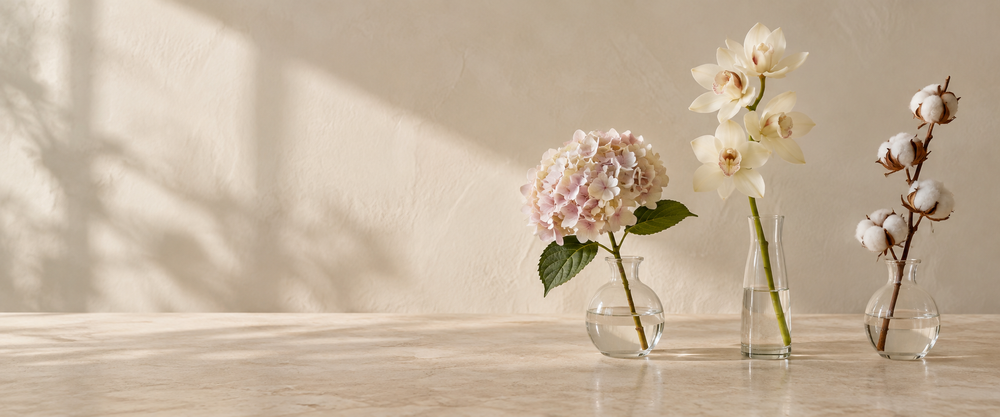 Single Stems in a warm sunlit indoor scene