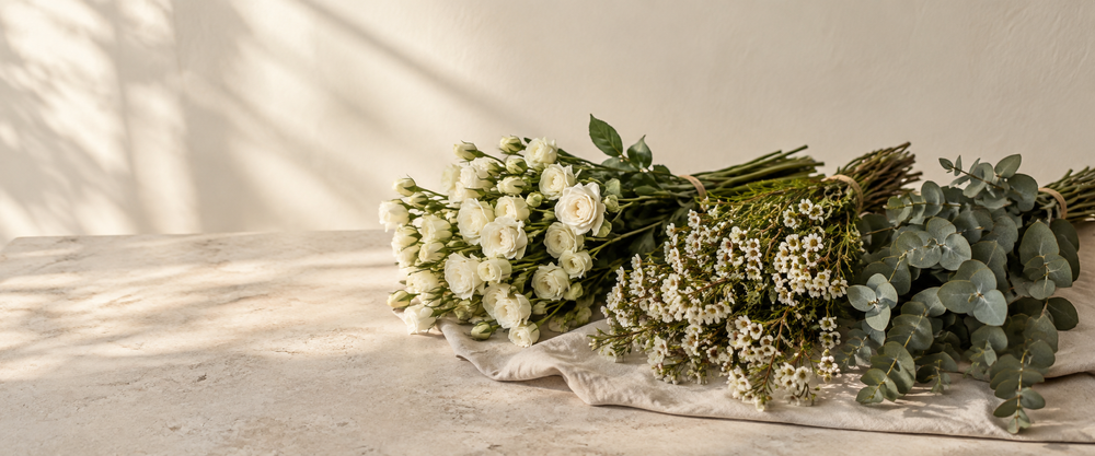 Wedding Flowers in a warm sunlit indoor scene