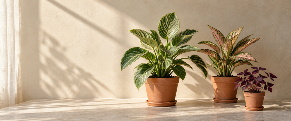 indoor shrubs plants in a sunlit setting