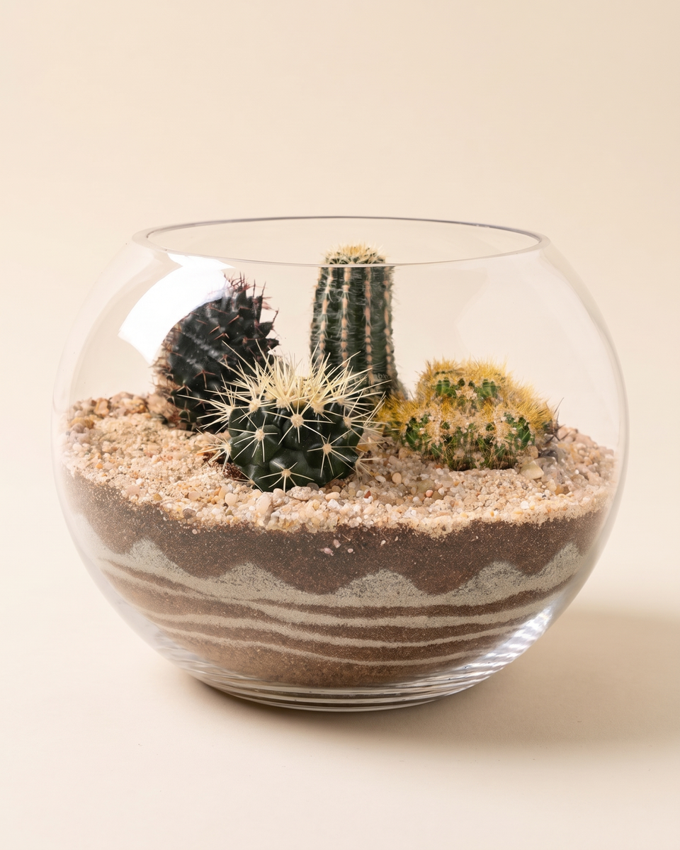 Terrarium Cactus Mix Glass Bowl تيراريوم صبار مشكل