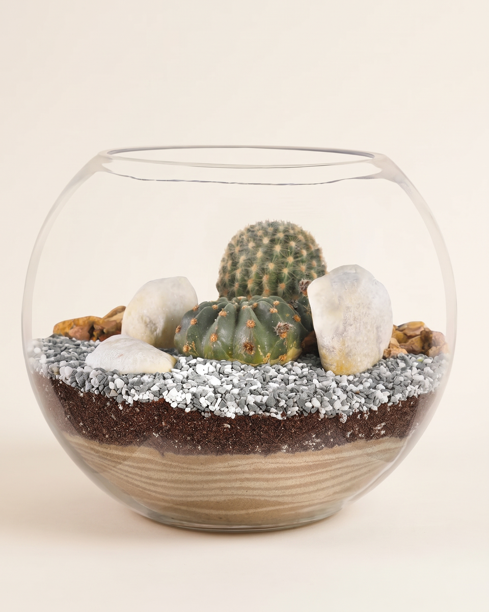 Terrarium Cactus Stones Glass Bowl تيراريوم صبار وحصى