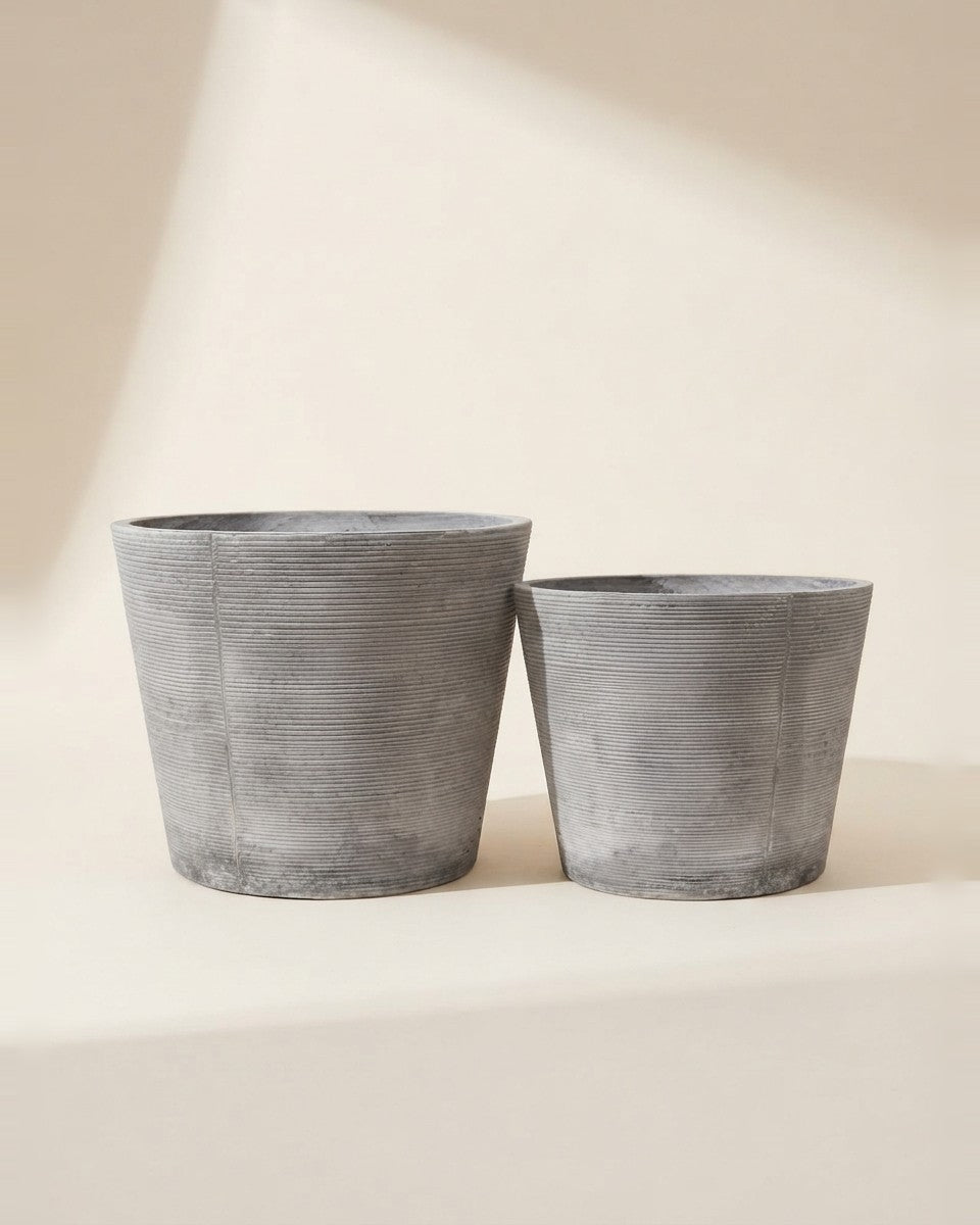 Ribbed Cement Pot Set – 2 PCS حوض نباتات
