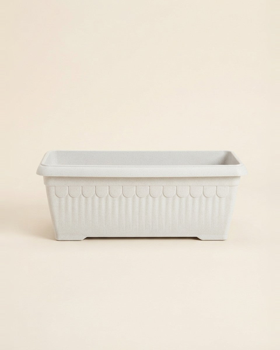 White Rectangle Plant Pot With Plate حوض نباتات