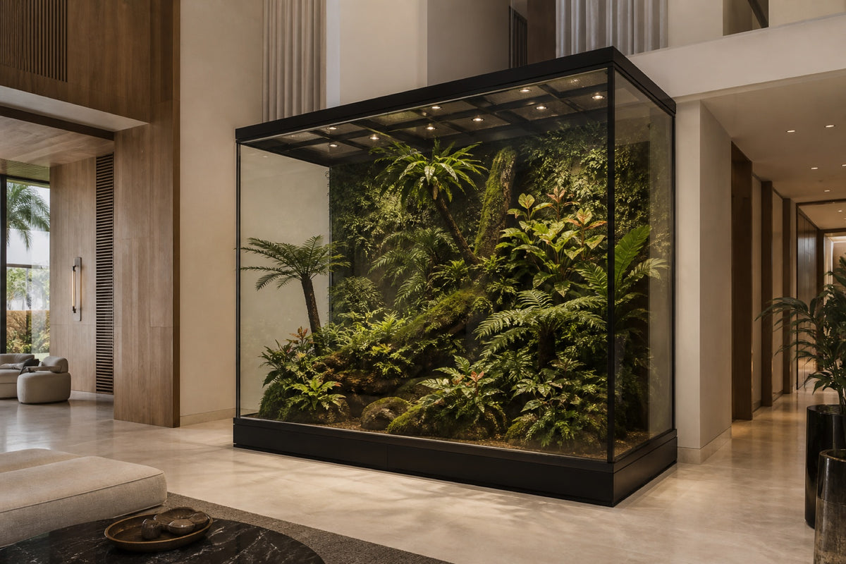 Bespoke glass rainforest display in a contemporary Kuwait residence